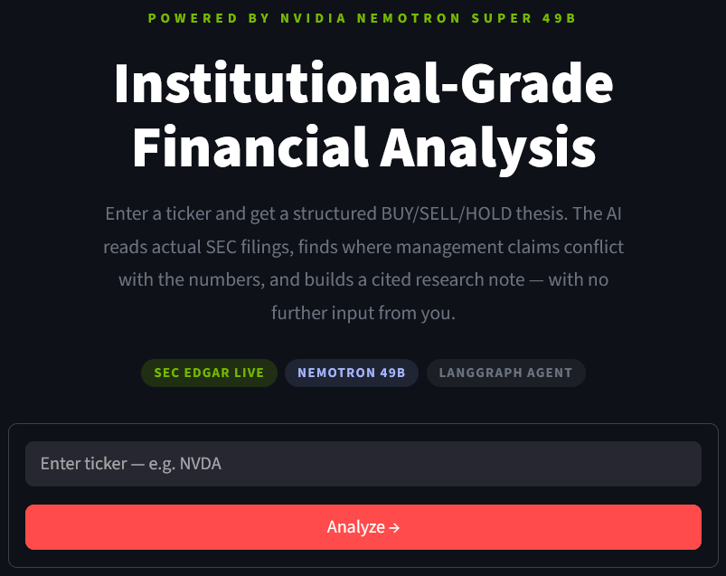FinSight Streamlit interface for entering a stock ticker